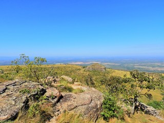 Aerial view of Alto do Céu Observatory, Chapada dos Guimarães, Mato Grosso, Brazil. Great landscape. Travel destination. Vacation travel. Sky High Observatory. Touristic point.