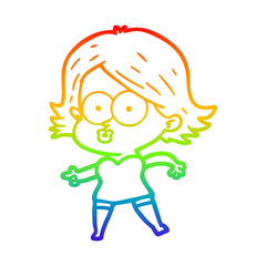rainbow gradient line drawing cartoon girl pouting