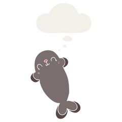 cartoon seal and thought bubble in retro style