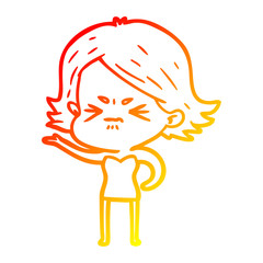 warm gradient line drawing cartoon angry girl