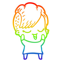 rainbow gradient line drawing happy cartoon girl