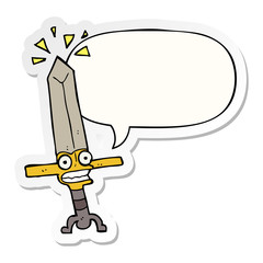 cartoon magic sword and speech bubble sticker