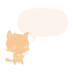 cute cartoon cat and speech bubble in retro style