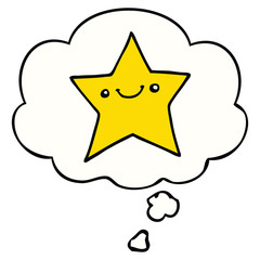 happy cartoon star and thought bubble