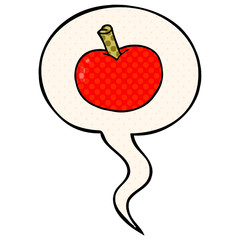 cartoon apple and speech bubble in comic book style