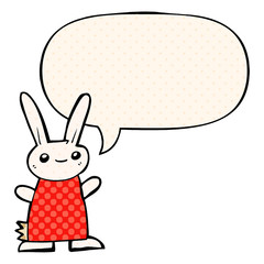 cute cartoon rabbit and speech bubble in comic book style