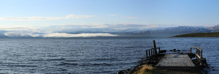 Fototapeta na wymiar Panorama of Lake Tornetrask at Abisko in Sweden