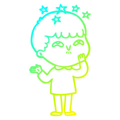 cold gradient line drawing cartoon amazed boy