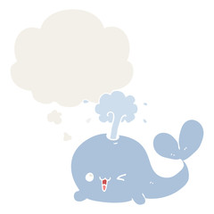 cartoon whale and thought bubble in retro style