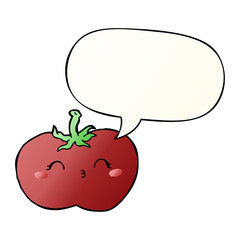 cartoon tomato and speech bubble in smooth gradient style