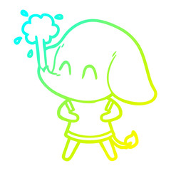 cold gradient line drawing cute cartoon elephant spouting water