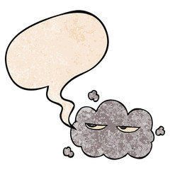 cute cartoon cloud and speech bubble in retro texture style