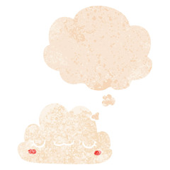 cute cartoon cloud and thought bubble in retro textured style