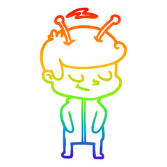 rainbow gradient line drawing friendly cartoon spaceman