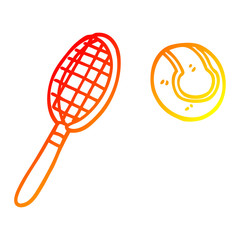warm gradient line drawing cartoon tennis racket and ball