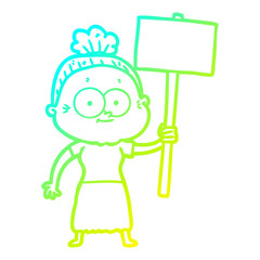 cold gradient line drawing cartoon happy old woman