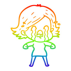 rainbow gradient line drawing cartoon woman crying