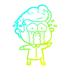 cold gradient line drawing cartoon crying man