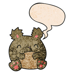 cartoon bear and speech bubble in retro texture style