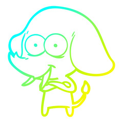 cold gradient line drawing happy cartoon elephant