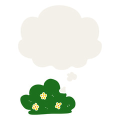 cartoon hedge and thought bubble in retro style