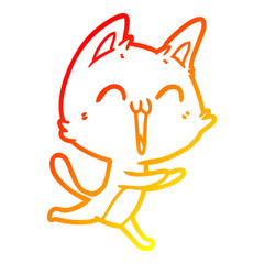 warm gradient line drawing happy cartoon cat meowing