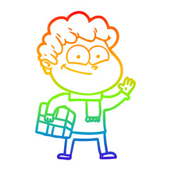 rainbow gradient line drawing cartoon happy man