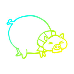 cold gradient line drawing cartoon fat pig