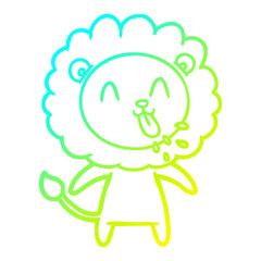 cold gradient line drawing happy cartoon lion