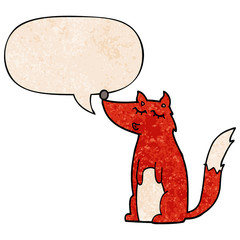 cartoon wolf and speech bubble in retro texture style