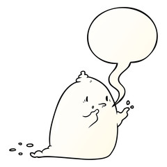 cartoon spooky ghost and speech bubble in smooth gradient style