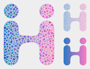 Collage Human conjugation icon composed of round and square items in different sizes, positions and proportions.