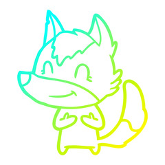 cold gradient line drawing friendly cartoon wolf