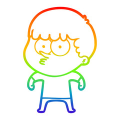 rainbow gradient line drawing cartoon curious boy