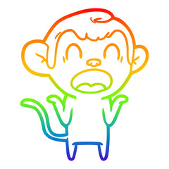 rainbow gradient line drawing shouting cartoon monkey shrugging shoulders