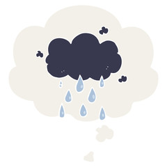 cartoon cloud raining and thought bubble in retro style
