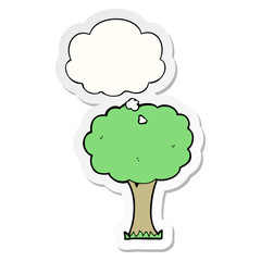 cartoon tree and thought bubble as a printed sticker