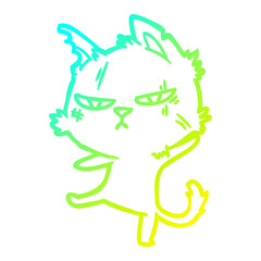 cold gradient line drawing tough cartoon cat
