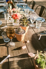 out door modern event table setting in the desert with cactus center piece