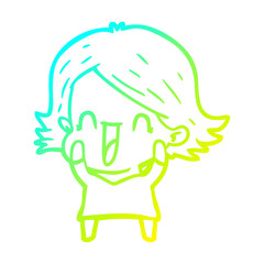 cold gradient line drawing cartoon happy woman
