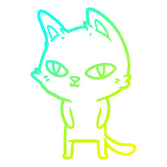 cold gradient line drawing cartoon cat with bright eyes