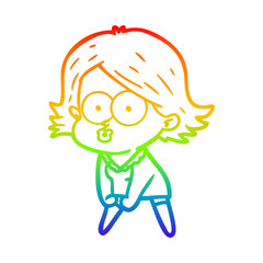 rainbow gradient line drawing cartoon girl pouting