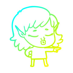 cold gradient line drawing pretty cartoon elf girl pointing