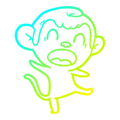 Obraz premium cold gradient line drawing shouting cartoon monkey dancing