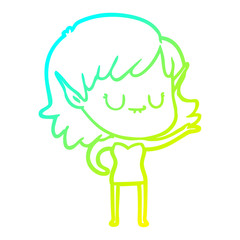 cold gradient line drawing happy cartoon elf girl