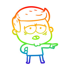 rainbow gradient line drawing cartoon tired man