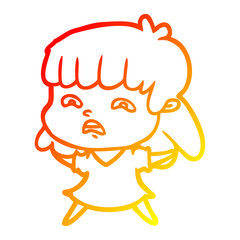 warm gradient line drawing cartoon worried woman