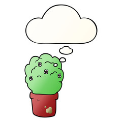 cartoon shrub and thought bubble in smooth gradient style