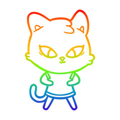 rainbow gradient line drawing cute cartoon cat
