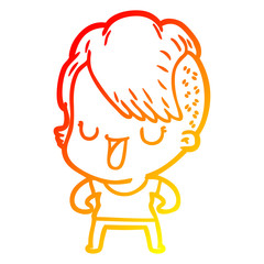 warm gradient line drawing cute cartoon girl with hipster haircut